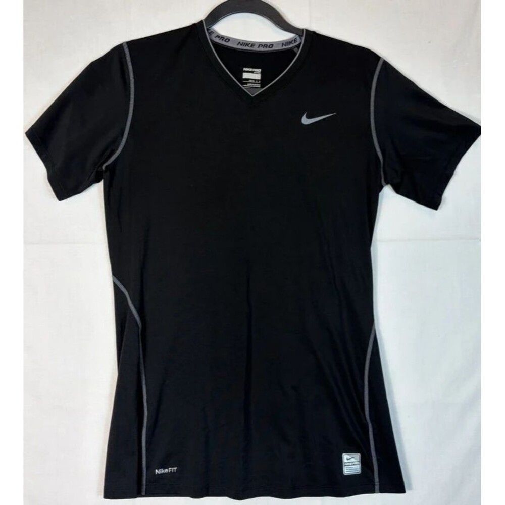 Nike Pro Shirt Fitted V Neck Compression Black Pro Swoosh Training Men’s Large